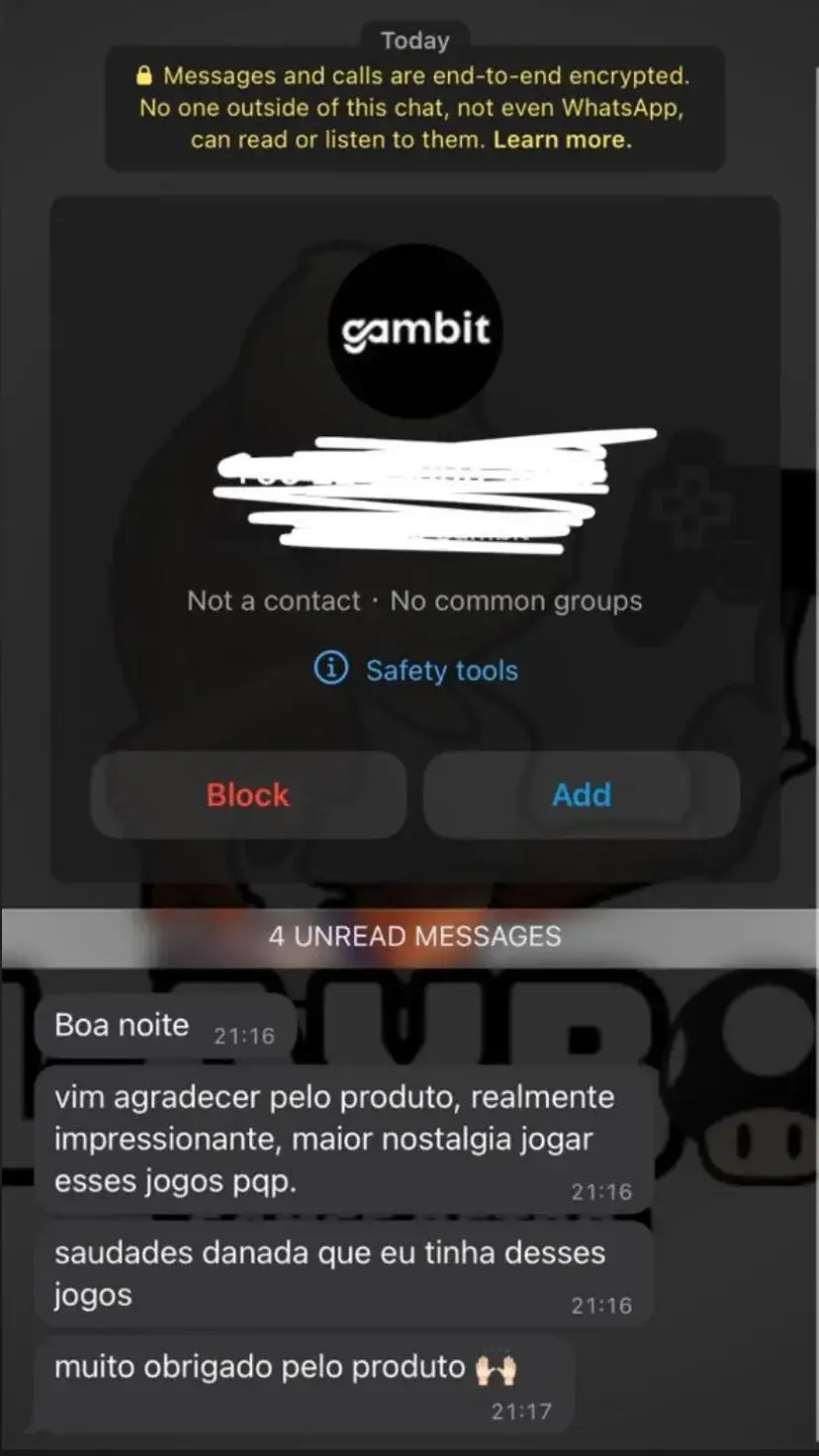 Retrofy cliente elogiando whatsapp