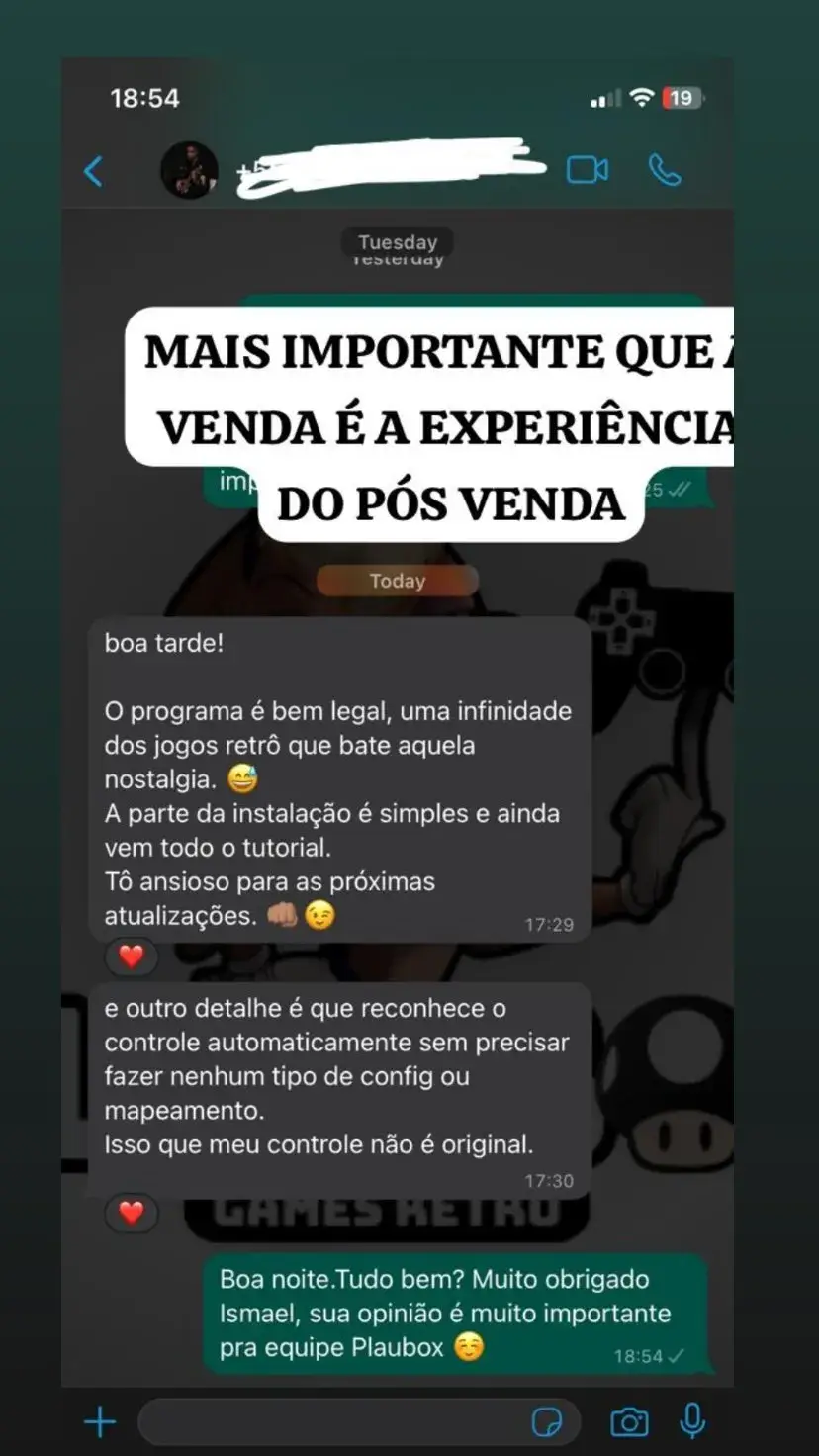 Retrofy cliente elogiando whatsapp